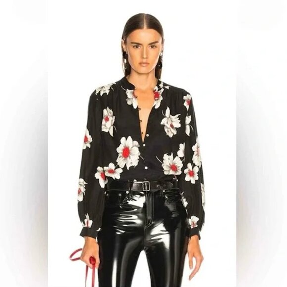 Equipment 100% Silk Cornelia Bold Floral Print Black Blouse Sz M - Picture 1 of 8